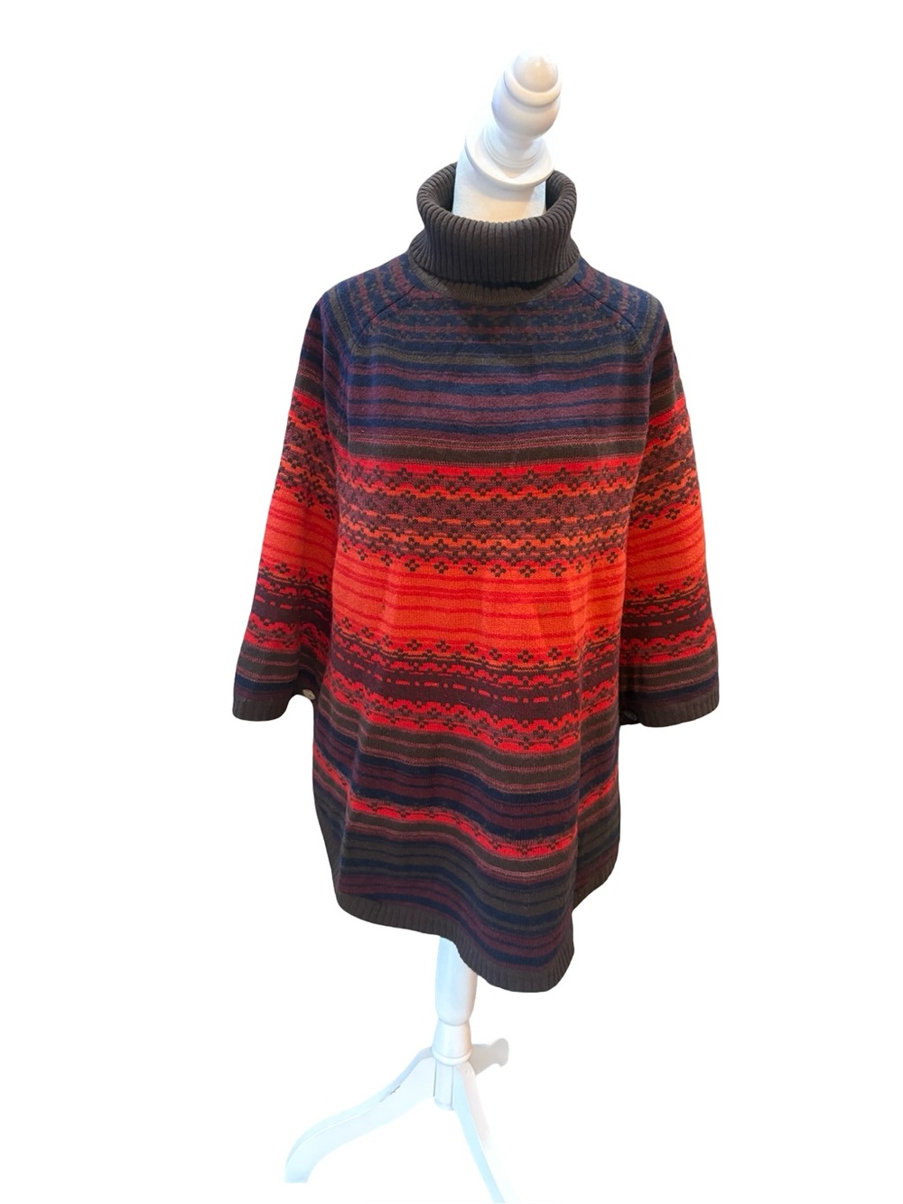 Coldwater Creek Wool Blend Striped Poncho Sweater Womens Medium Large.